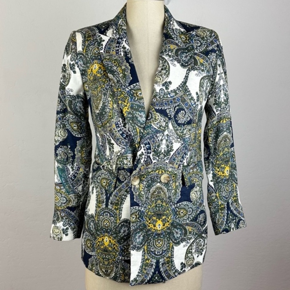 Magaschoni 100% Linen Paisley Print Women's Blazer